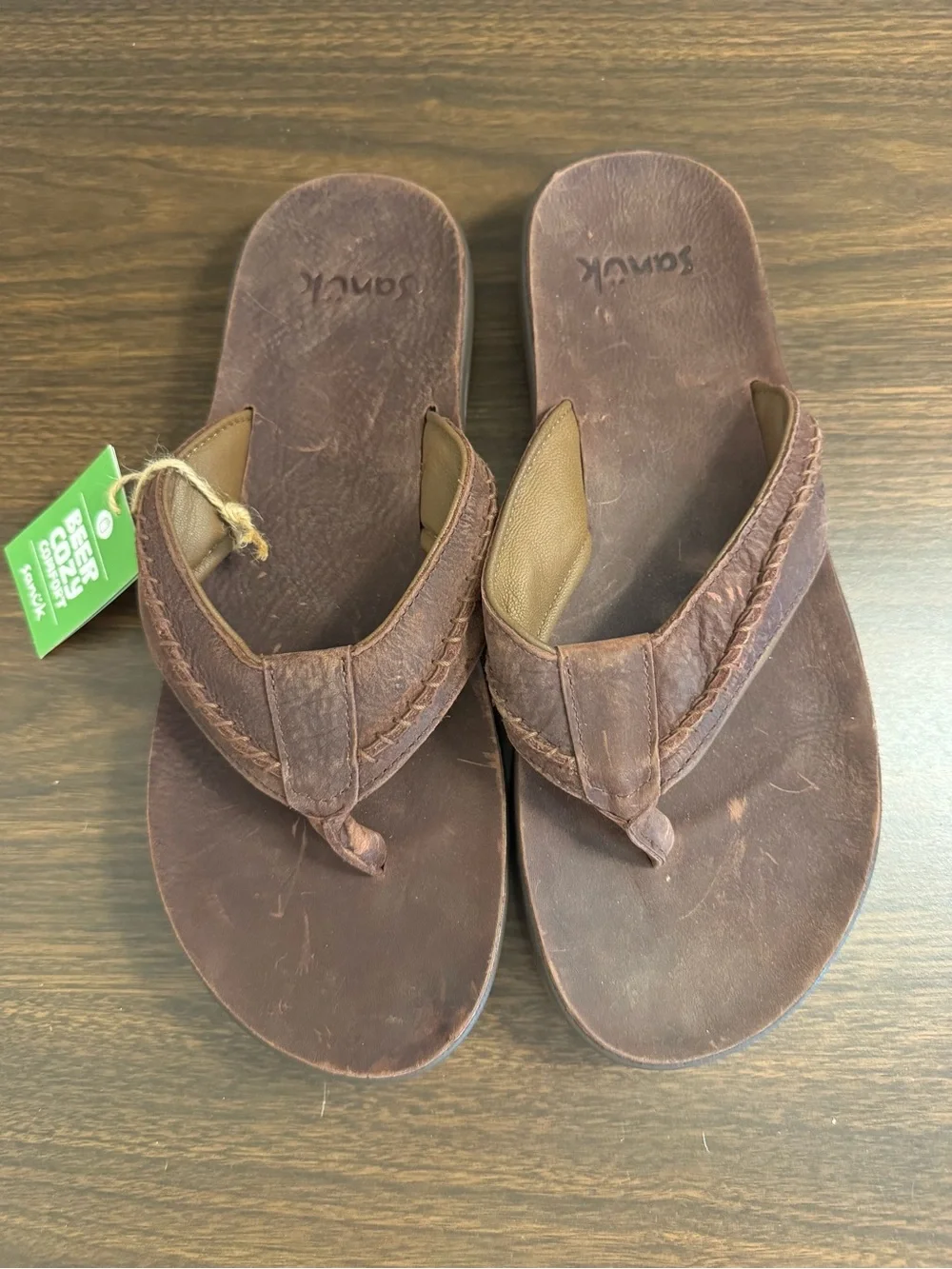 Sanuk Cosmic Yoga Mat LX Leather Flip Flops Brown Men’s Size 10 NWT flip flops